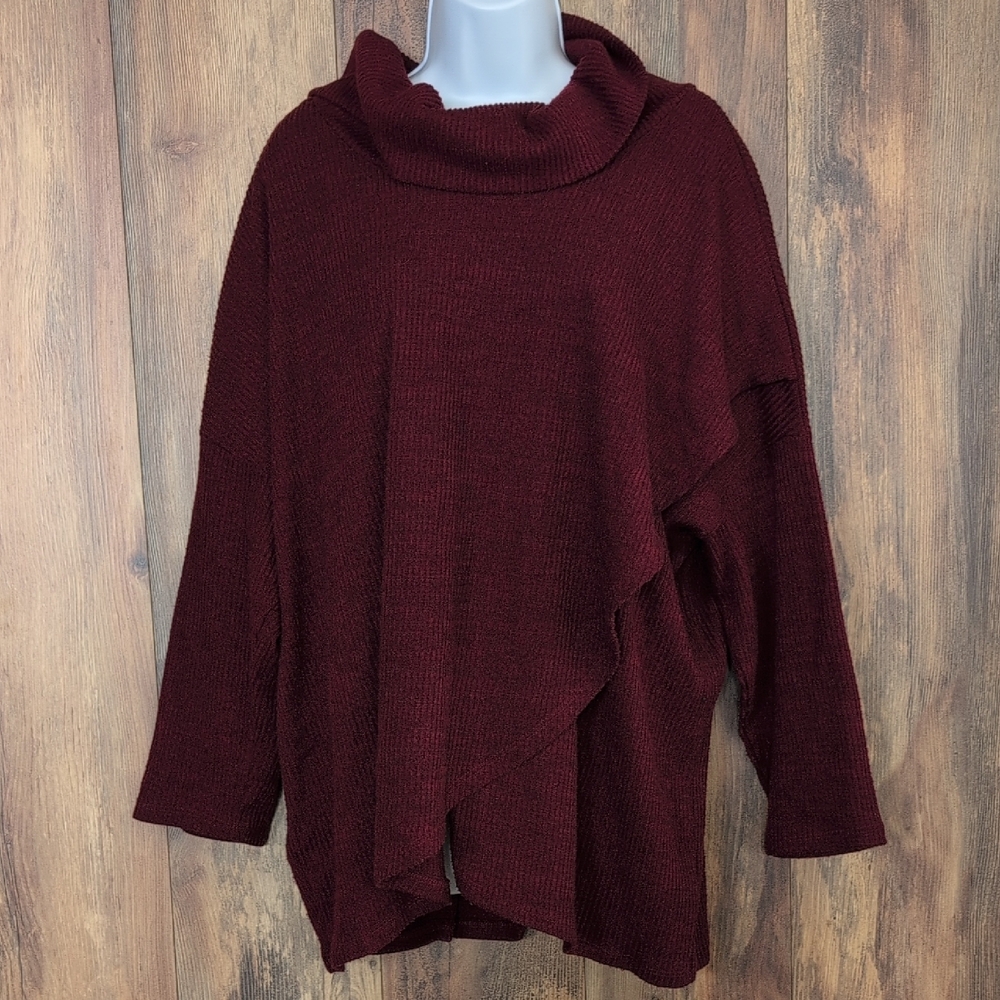 Chelsea & Theodore Deep Red Cowl Neck Wrap Sweater 2X C463